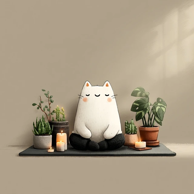 Meditating Cartoon Cat Peaceful Illustration