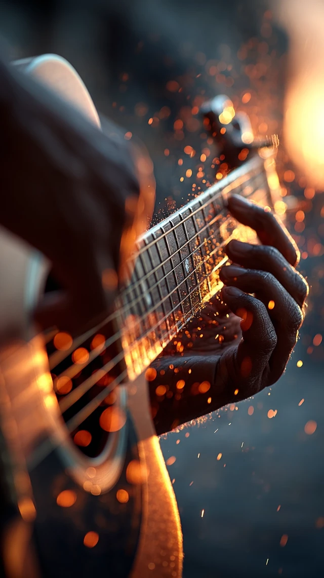 Guitarist Playing Acoustic Guitar Passionately