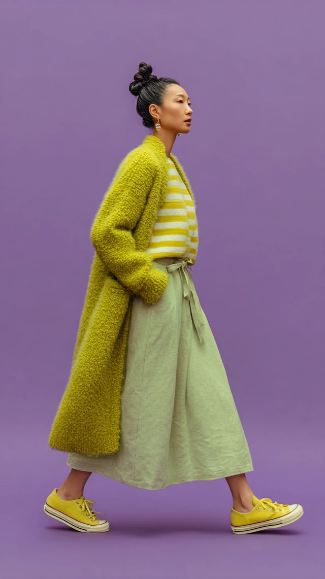 Fashion Editorial Chinese Woman Yellow Green Outfit