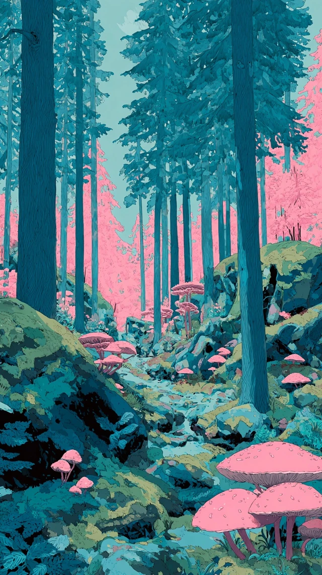 Pink Forest Illustration Nature Landscape Art