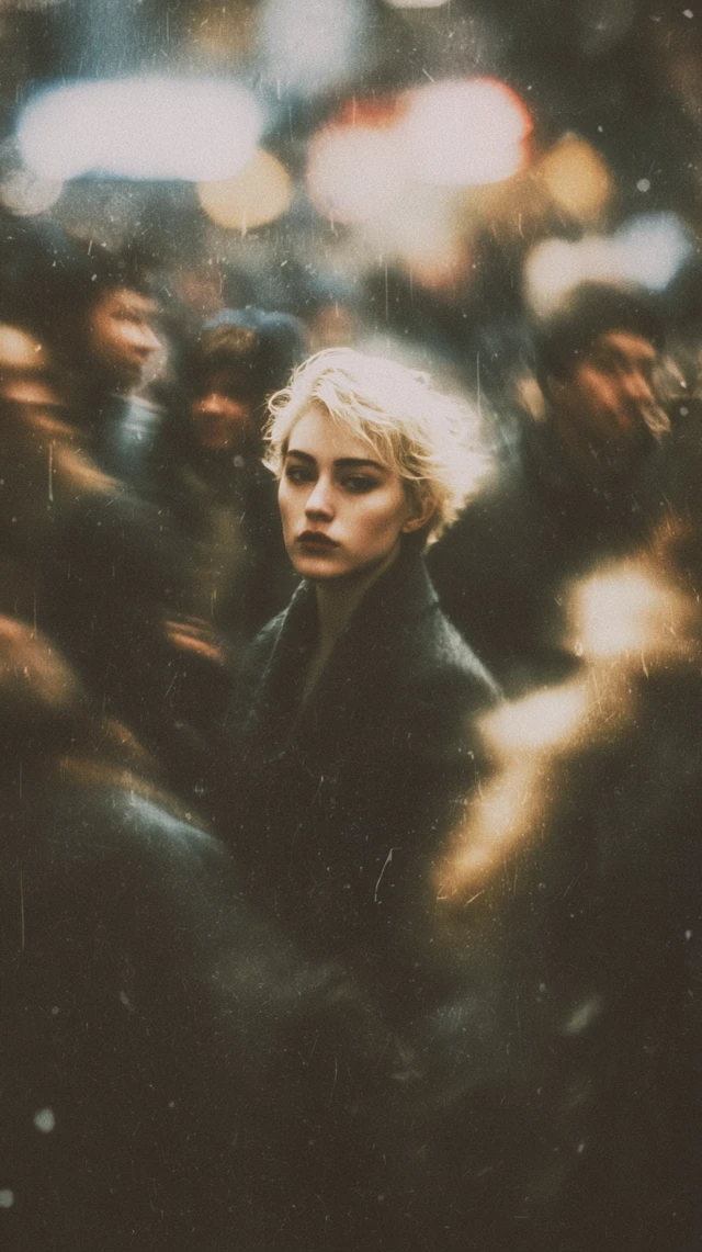 Woman in Crowd Cinematic Portrait
