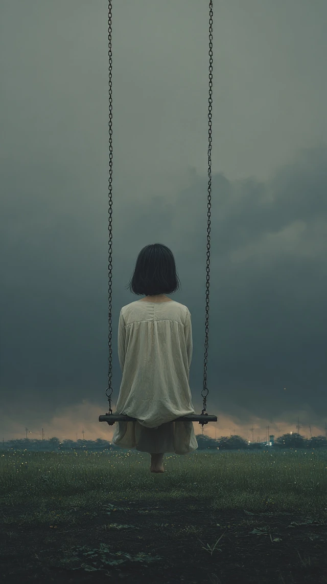 Melancholic Girl on Swing Quiet Park