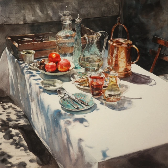 Watercolor Still Life Painting Apples Shadows