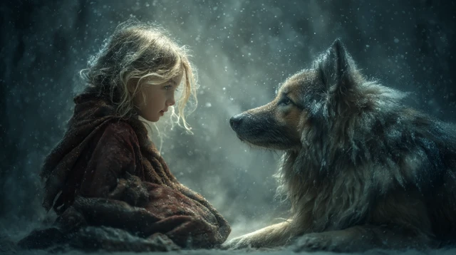 Girl and Dog in Snow A Winter Wonderland