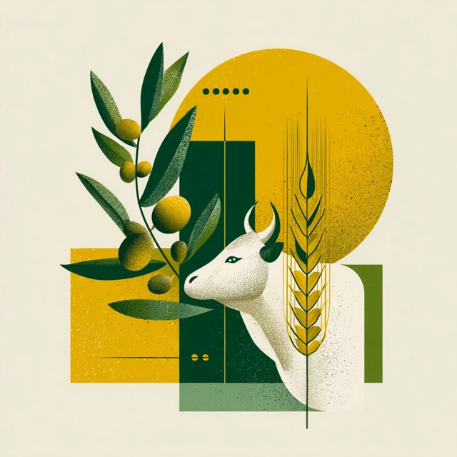 Tuscan Logo Illustration Maremma Cow Olives Wheat
