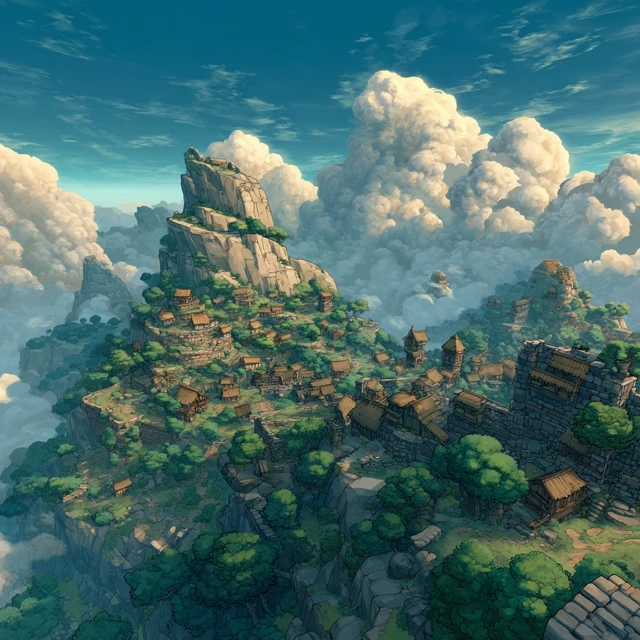 Windbreak Village Fantasy Illustration