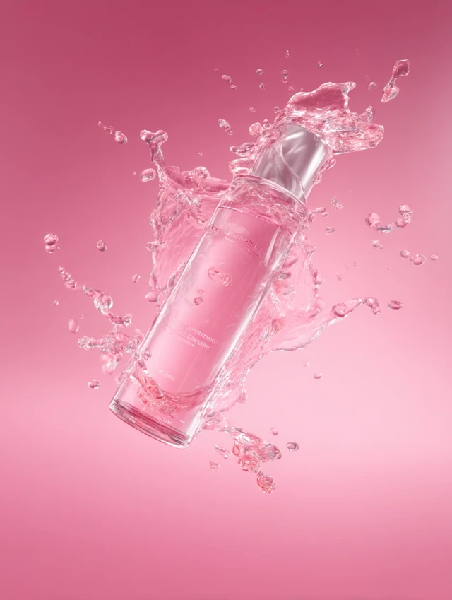 Skincare Product Splash in Pink Water Studio Shot