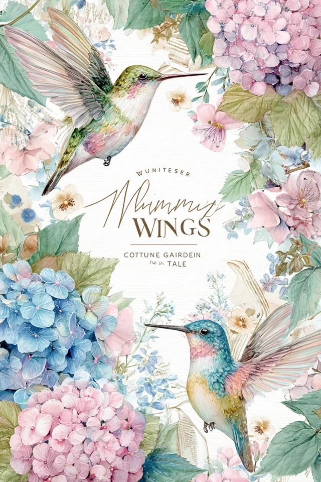 Hummingbird Watercolor Art Cottage Garden Tale