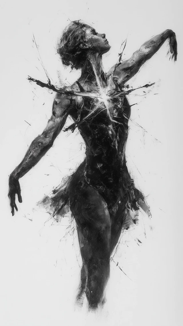 Dramatic Ballerina Black and White Art