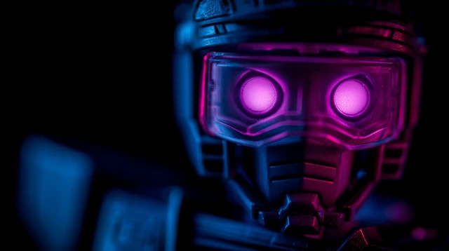 Gundam Action Figure with Glowing Purple Eyes