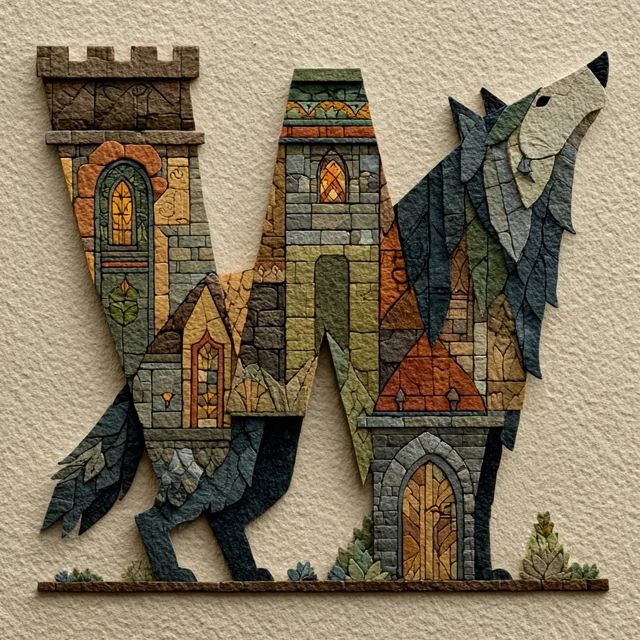 Letter W Wolf Castle Illustration Art