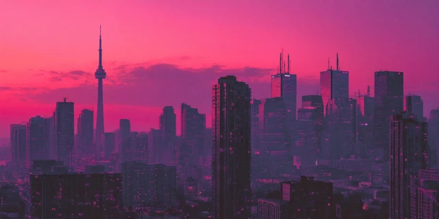 Synthwave Toronto Skyline: Cinematic Cityscape