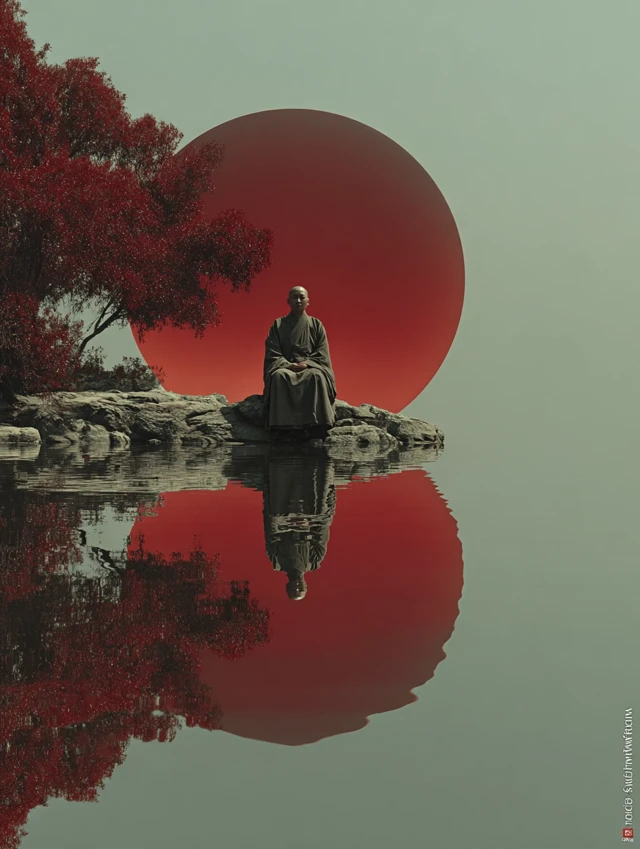 Meditation by the Lake Surreal Landscape Art