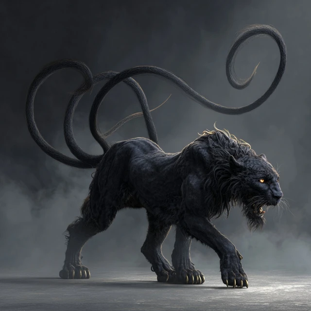 Fantasy Panther with Three Tails 3D Render