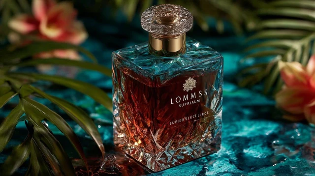 Luxury Perfume Bottle with Floral Background Photography