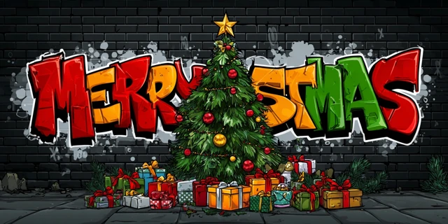 Merry Christmas 3D Cartoon Graffiti Design