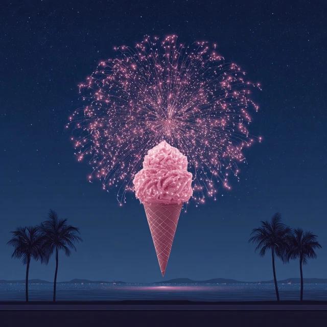 Ice Cream Fireworks Night Sky Illustration
