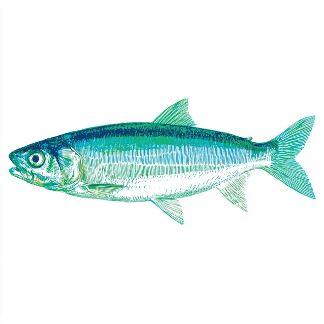 Herring Illustration Mint Green and Blue Risograph Print