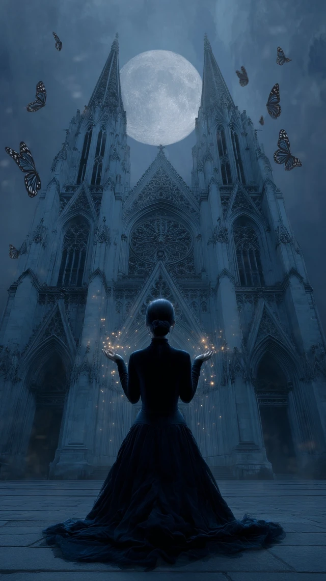 Gothic Cathedral Moonlight and Awakening