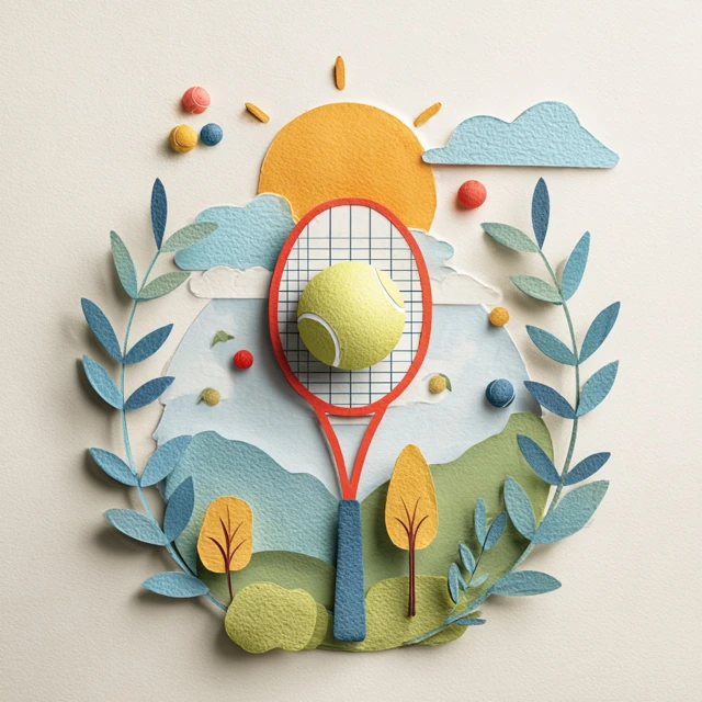 Tennis Racket with Laurel Wreath Illustration