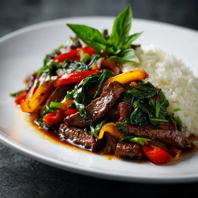 Thai Beef StirFry Dish with Jasmine Rice