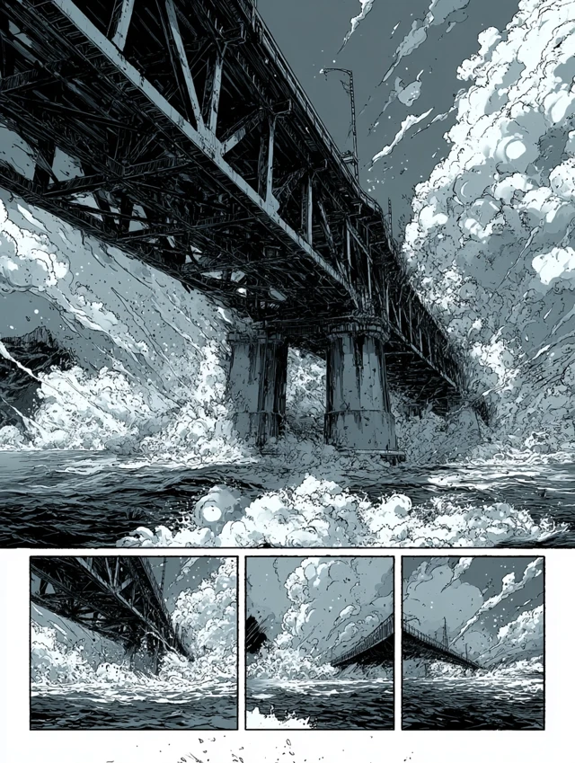Bridge Explosion Comic Art