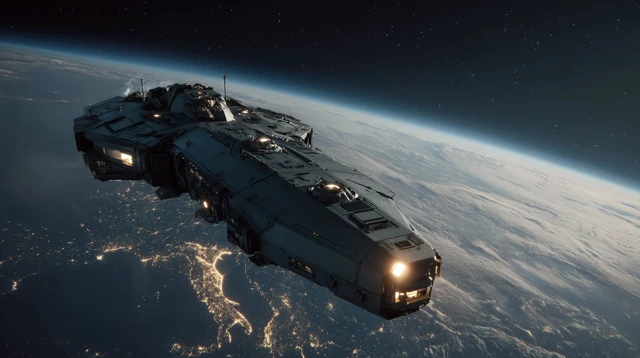 Futuristic Spacecraft in Deep Space Epic Shot