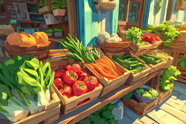 Vegetable Shop 3D Cartoon Illustration
