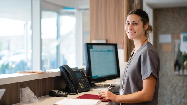 Medical Office Receptionist Answering Calls