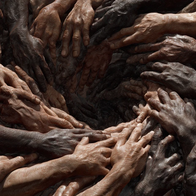 Interwoven Hands: A Photorealistic Spiral
