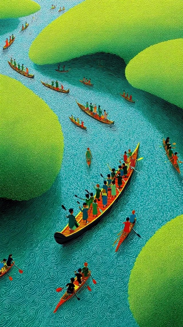 Chinese Dragon Boat Race Green Illustration