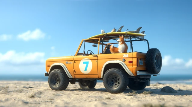 Cartoon Car Adventure Dog on the Road
