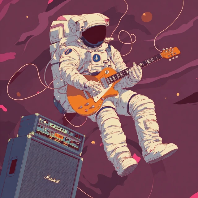 Astronaut Playing Guitar in Space