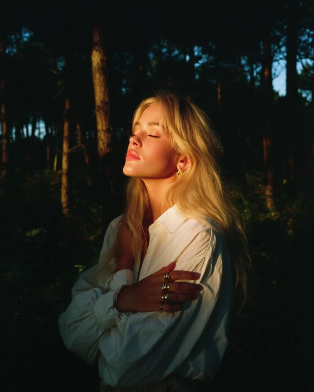 Blonde Woman in Forest Portrait Petra Collins Style