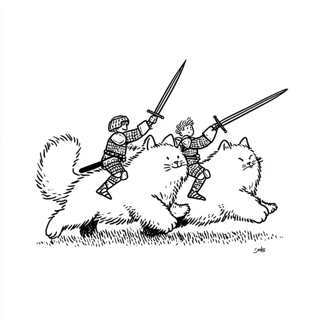 Knights Jousting on Cats Medieval Fantasy Humor