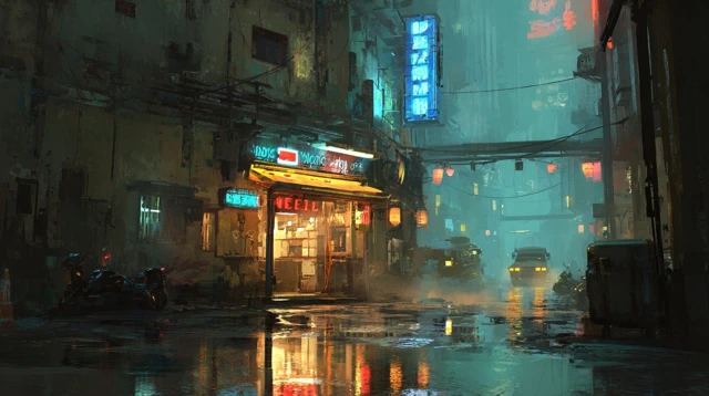 Cyberpunk City Street Scene WLOP Art