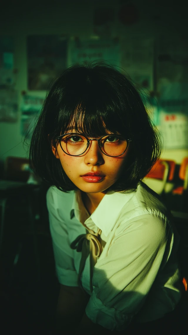 Japanese High School Girl in Classroom