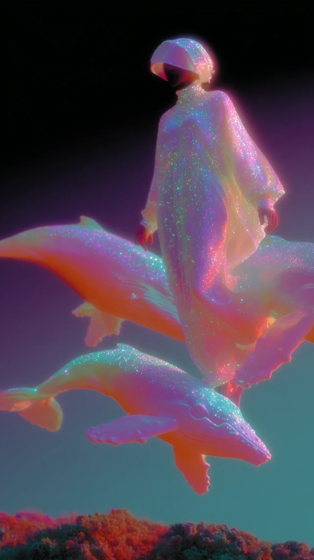 Woman in Space Whales Levitation Hyperrealism