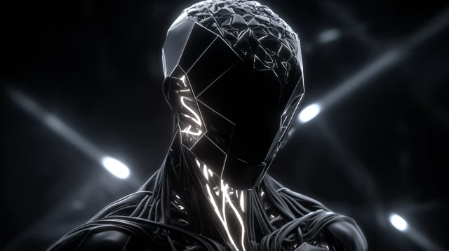 Futuristic AI Entity in Dark Geometric Space
