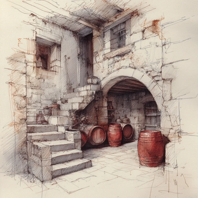Wine Cellar Sketch 16th Century Italy