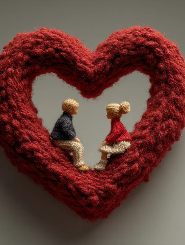 Mother and Daughter Dolls in a Wool Heart