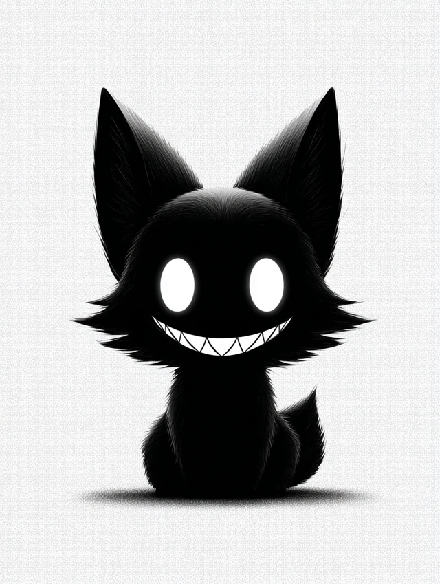 Cartoon Black Fox Silhouette with White Teeth