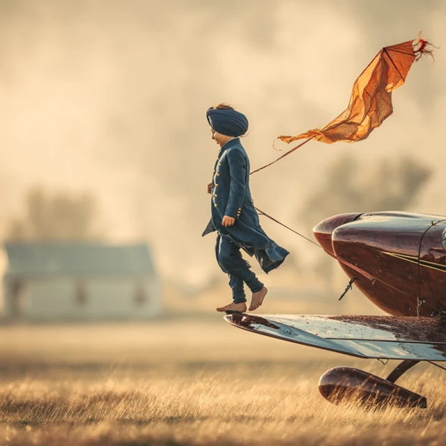 Punjabi Child with Kite and Airplane