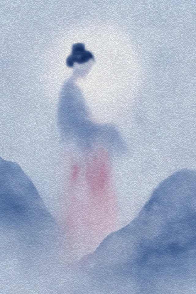 Hanfu Woman Under Moon Misty Mountains Art