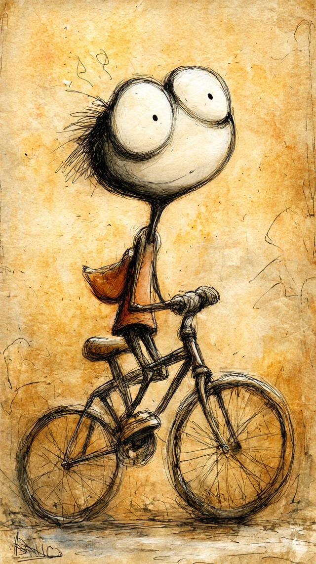 Cute Frog on Bicycle Watercolor Sketch