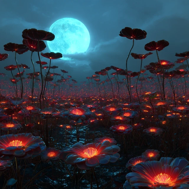 Black Sunflowers Under a Blue Moon 8K