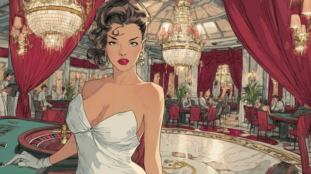Femme Fatale in Casino 1950s Style Illustration