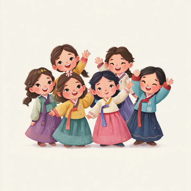 Korean Girls in Hanbok Greeting