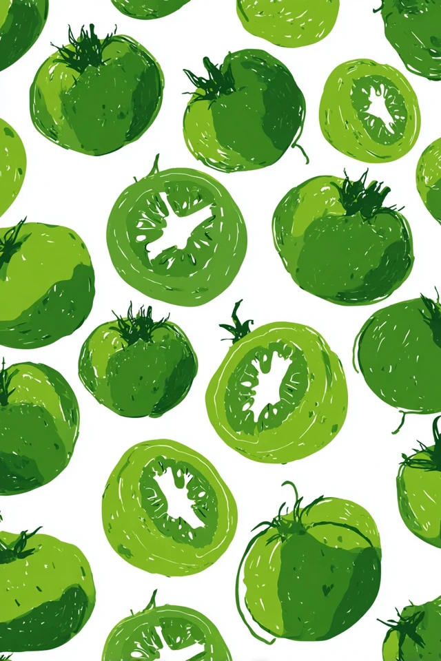 Green Tomato Sticker Design Gouache Art