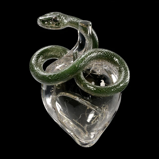 Crystal Heart and Jade Serpent Surreal Art